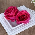 Artificial fuchsia roses with silk petals and green sepals for wedding decorations - Rose Purple