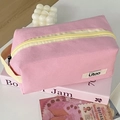 Borsa da trucco in tela rosa con cerniera gialla e manico laterale portatile - Rosa(Con Cerniera Gialla)