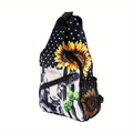 Sac bandoulière avec imprimé vache et tournesol sur tissu étoilé et poche filet latérale - Vache Tournesol