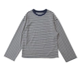 Women's American casual long-sleeved striped T-shirt with navy blue crew neck and knit fabric - Blue Striped