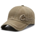 Casquette de baseball rétro kaki lavé avec broderie Classic 3D et détails en toile - Vert Militaire