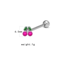 Cute cherry tongue ring piercing with silver metal bar and pink fruit detail - Stainless Steel/Enamel / Cherry - Pink
