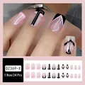 Pink and black French ombre press-on nails with rhinestone accents and 24 pieces - Shein Jelly Glue + File / DZ369-X Geometric French