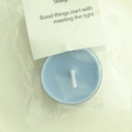 Blue round tealight candle in transparent plastic holder and retail packaging with card - Dark Blue (Azure)