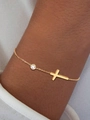 Minimalist 18k gold plated chain bracelet featuring a cross pendant and clear crystal - Gold Zircon Cross Bracelet