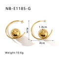 Dettaglio di orecchini a C dorati con sfera e specifiche delle dimensioni tecniche - Stile Luna Sferica Lucida Oro (NB-E1185-G) / Oro