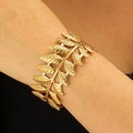 Elegant gold-tone laurel leaf cuff bracelet with intricate vein textures in Greek style - Greek Laurel Leaf (H-195)