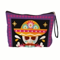 Trousse de maquillage violette Jour des Morts avec crâne en sucre et chapeau sombrero - Style Calavera avec Sombrero (xy-035-02) / Avec Dragonne