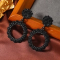 Vintage black textured geometric round drop earrings on silk background for women - Electrophoretic Black (WEH3964)