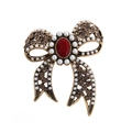 Spilla vintage a fiocco in bronzo con gemma rossa e delicate perle bianche - Stile Pietra Centrale Rossa (b9 - 4 - 7852)