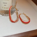 Close-up of vintage gold and red layered C-shaped hoop earrings with metallic finish - Layered Multi-Hoop Style (15#)