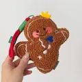 Gingerbread man plush pillow charm in brown sherpa fleece with a yellow crown for Christmas - Gingerbread Man Pendant