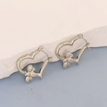 Elegant silver stainless steel heart earrings with detailed 3D bee accent for women - Silver Style K7-8