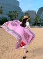 Pink floral beach scarf for women, bohemian sunscreen shawl fluttering on the seaside - Ivory-Pink Print / 180cm