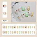 Cute cat and fishbone pattern press-on nails for kids, 24pcs colorful short nail tips - Cat and Fish (K021)