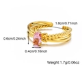 Golden double-layer open ring with pink oval gemstone including size and weight specs - Pink