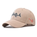 Khaki cotton baseball cap featuring 3D black fish bone embroidery and side letter patch - Adjustable / Fish Bone Khaki