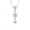 S925 silver necklace featuring three pink and white tassel plum blossom pendants - 925 Silver / White Gold (FDXZ-178)