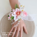 Corsage de poignet de mariage fait main avec pâquerettes et chaîne de perles chic - Corsage de Poignet - Rose Pastèque