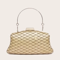 Bolso de noche elegante oro champán con diamantes de imitación y asa metálica - Estilo Satén y Diamantes de Imitación / Dorado