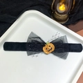 Fascia per capelli Halloween con fiocco in rete nera e zucca arancione glitterata - 4# Bracciale Slap Fiocco di Zucca