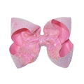 Pink sequin hair bow clip for girls featuring sparkling iridescent finish on 6-inch fabric - 14-Pink Iridescent