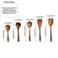 5-piece acacia wood kitchen utensil set including spatulas and spoons with size chart details - Mangium Wood 5-Piece Set / Approx 460g