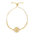 Bracciale dorato regolabile con medaglia di San Benedetto e zirconi incastonati - Pendaglio Medaglia San Benedetto / Oro