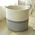 Two-tone cotton rope woven storage basket in cream and grey with sturdy handles - White+Heather Gray 30cm