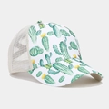 Dettaglio del cappellino mesh bianco con stampa di cactus verdi e rete traspirante retro - Fiore di Cactus Bianco (Colore #22)