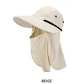 Chapeau pare-soleil beige avec large bord, masque respirant et protection de nuque - Blanc Cassé / Taille unique (56-58cm)