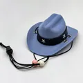 Mini-Haustier Cowboyhut in Himmelblau mit Silbersternen und verstellbarem Kordelzug - Klein 13.5cm / Blau Stern Perlen