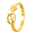 Golden zodiac cancer sign open ring with heart detail in polished stainless steel - Adjustable Open / Cancer / Gold
