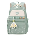 Mint green and cream school backpack for girls with cute bear graphics and plush pendant - Gray Blue