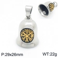 Silver Viking Vegvisir bell pendant necklace with black compass emblem and dimensions - Black Badge Gold Compass Bell Pendant (KP117601-MZOZ)