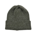 Olive green ribbed knit beanie hat with classic wide fold cuff in solid marled color - Green