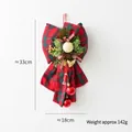 Fiocco natalizio a quadri con aghi di pino e ornamenti, misura 33x18cm - Fiocco piccolo a quadretti con doppia campanella A (18x33cm)