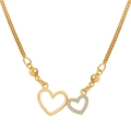 Golden double heart necklace with crystal inlay and hollow design on box chain - Double Heart Hollow Zirconia (X808)