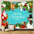 Detail of Christmas tapestry with snowman and Santa motifs on bright cyan background - Gt100602 / 73X95CM (Brushed Fabric)