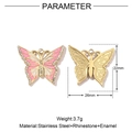 Detail view of pink enamel butterfly pendant with dimensions and stainless steel material - Butterfly-Pink