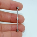 G23 titanium industrial barbell earring with a center white opal and double end balls - Aurora Opal (OP18)