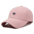 Pink cotton baseball cap featuring detailed dark grey elephant embroidery on the front - Adjustable / Pink