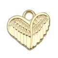 Golden heart-shaped metal pendant with wing texture design for DIY jewelry making - 1pc Heart Wings 13x12mm