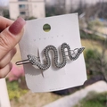 Fermaglio per capelli a serpente argento con strass scintillanti su scheda - Forma di Serpente / Argento
