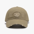 Distressed khaki cotton baseball cap with 3D CHUD embroidery and vintage frayed details - Khaki
