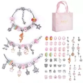 Detailed view of pink DIY charm bracelet set with various beads and gift packaging - Pink Series