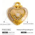 18K gold plated stainless steel heart pendant with cream enamel and rhinestones - Pink Shell Heart Pendant PJ93196C