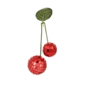 Macro shot of mirror-tiled red disco ball cherries with realistic green leaf detail - 3+4cm Red