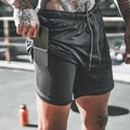 Men's double-layer 2-in-1 black running shorts with a hidden phone pocket - M / Black