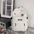 Zaino bianco minimalista ad alta capacità per studenti con tasche portaoggetti multiple - Con portachiavi a forma di rana grigia / Bianco